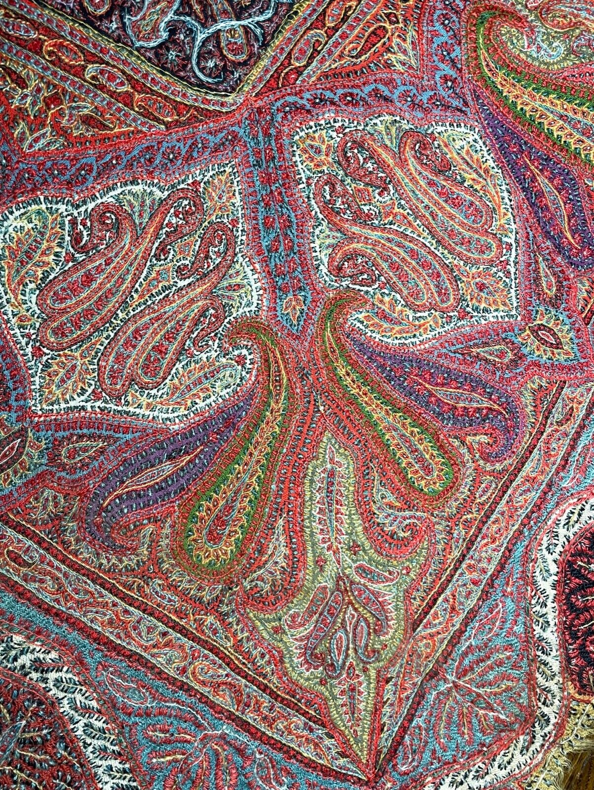 Victorian 1800s Kashmir Wool Paisley Shawl
