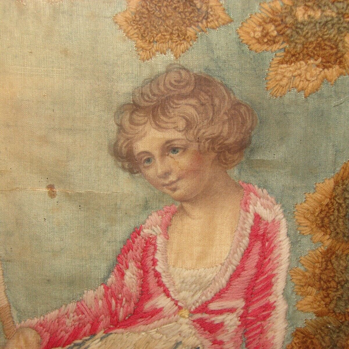 English Silk Work Tapestry in Gilt Frame