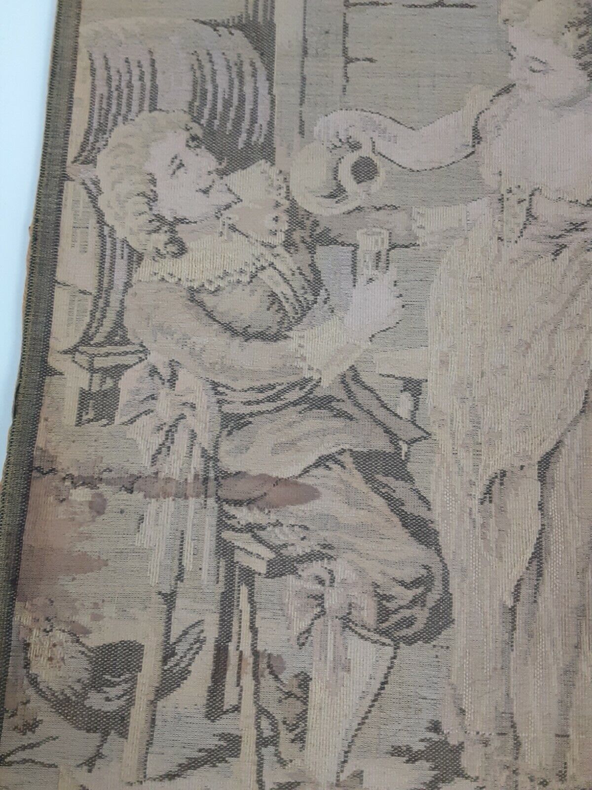 1700s Vintage Tapestry of Two Men and Lady