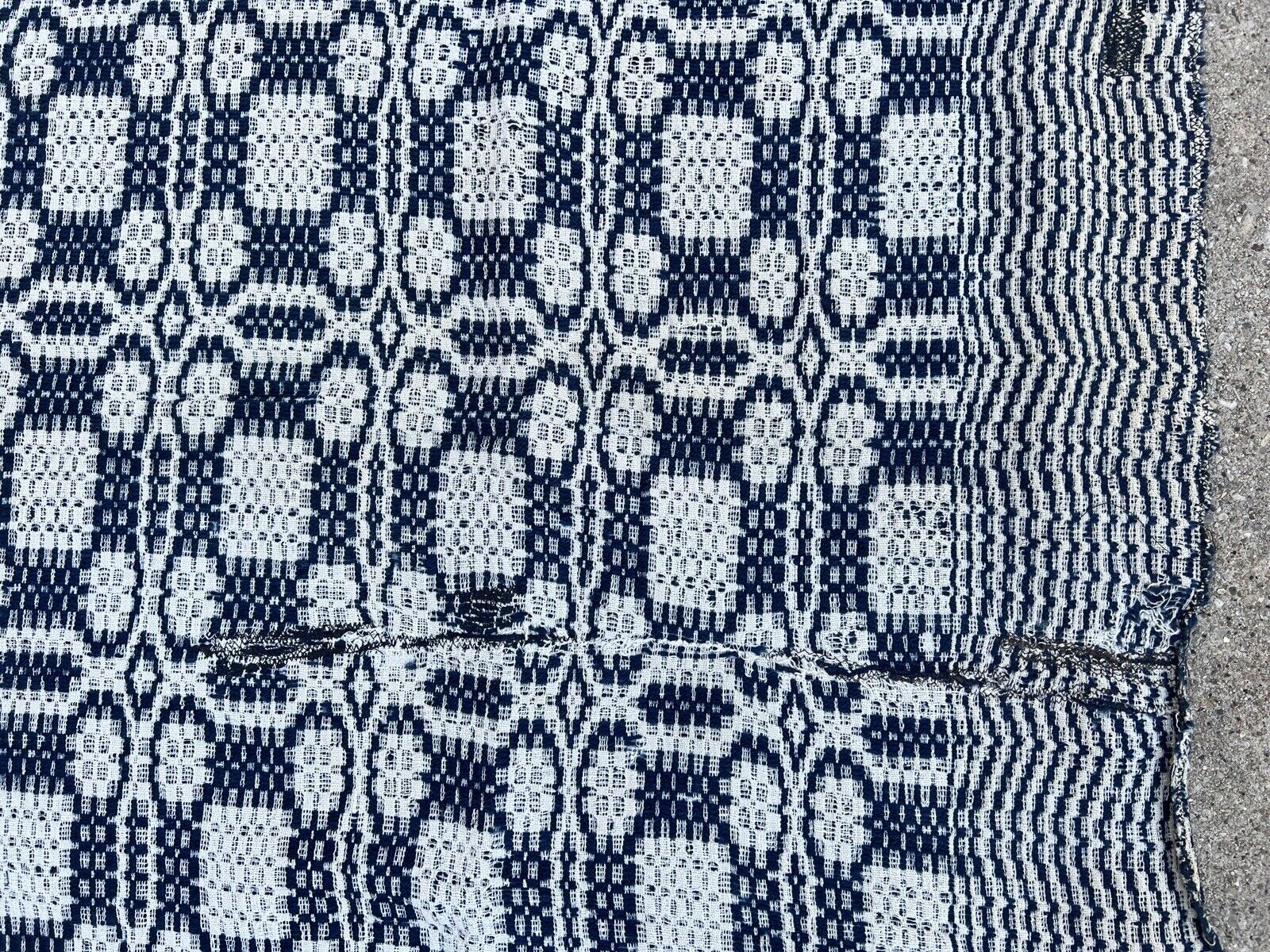 Mid 1800s Blue and White Woven Tapestry