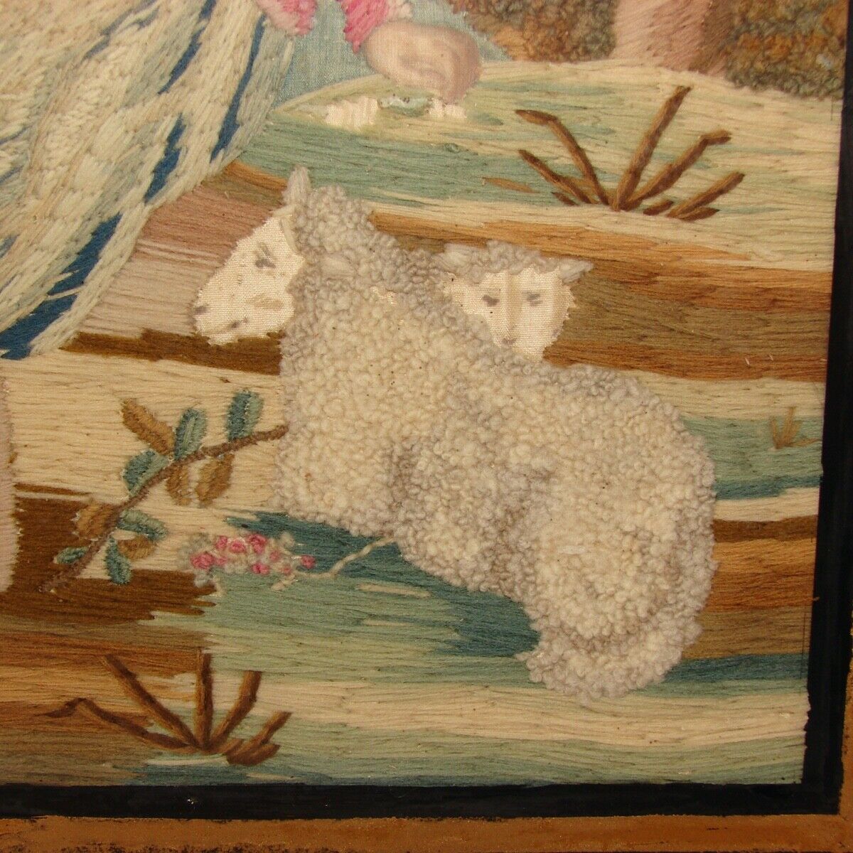 English Silk Work Tapestry in Gilt Frame