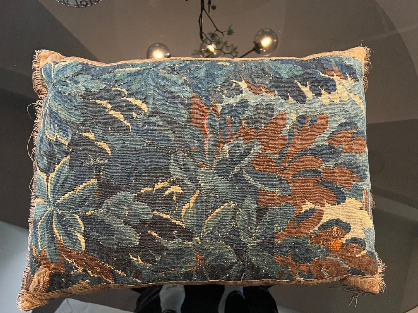Flemish 18th Century Tapestry Pillow with Gold Trim