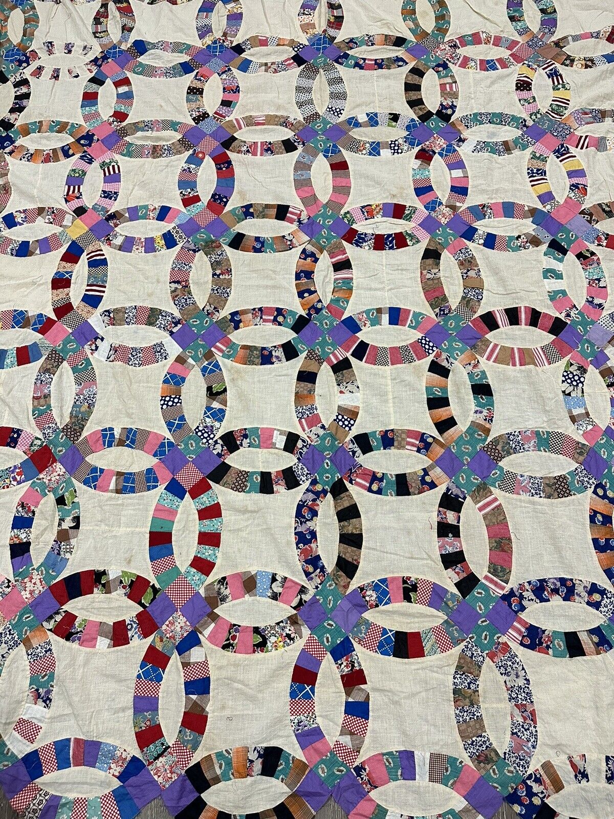 Hand Sewn Antique Double Wedding Ring Quilt Top