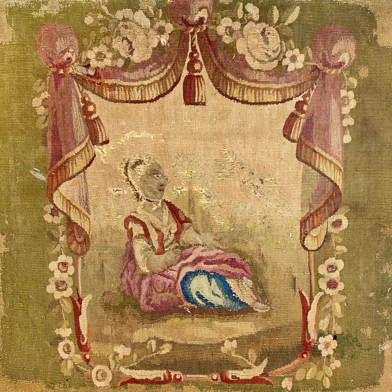 1700s Antique Aubusson Chair Back Cover Framing