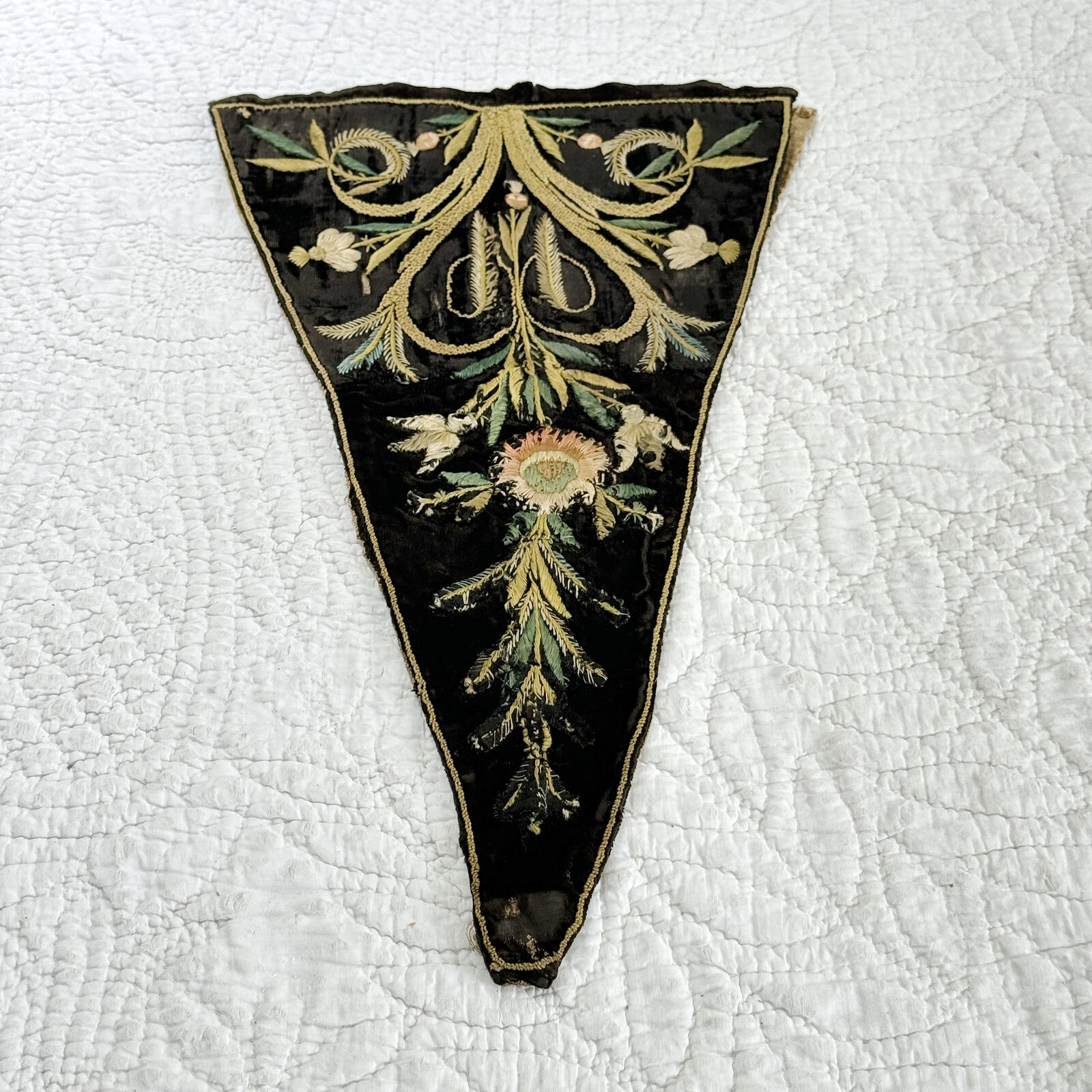 18th Century French Embroidered Black Velvet Stomacher