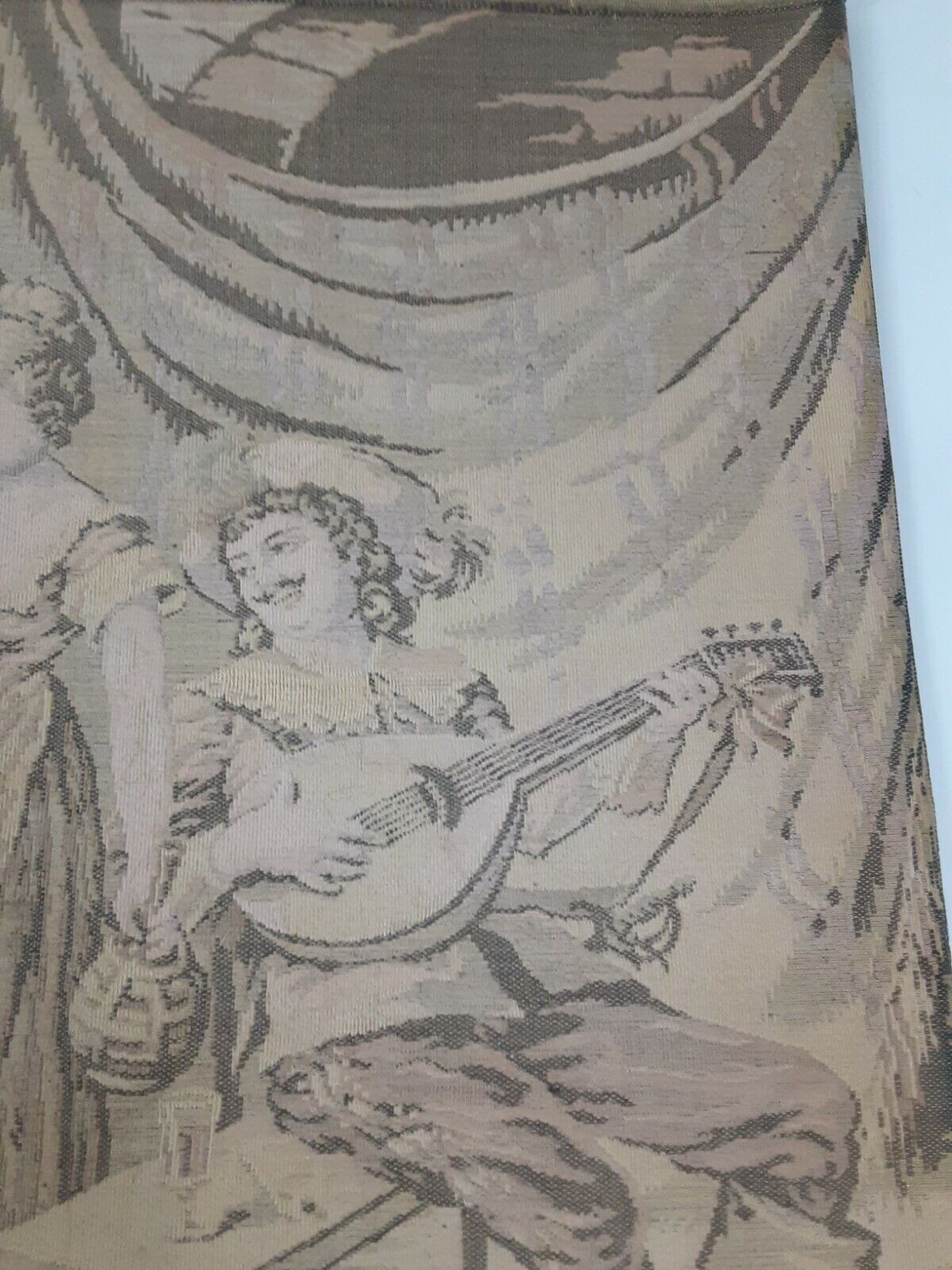 1700s Vintage Tapestry of Two Men and Lady