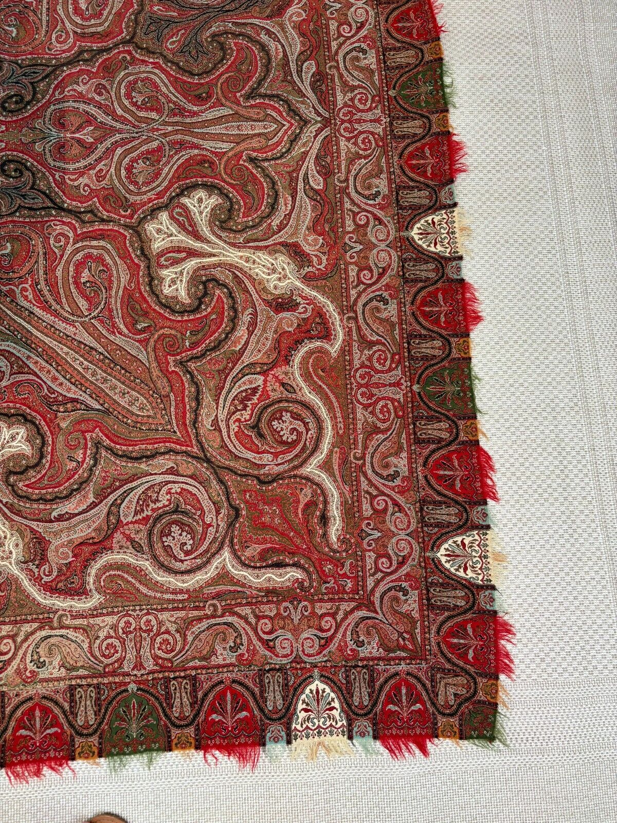 Antique 1800s Colorful Wool Paisley Tapestry Blanket
