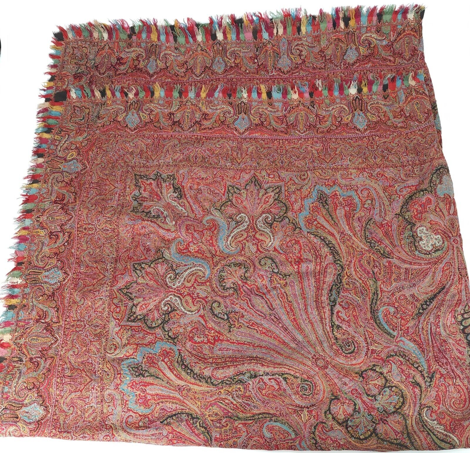 1800s Hand Embroidered Kashmiri Paisley Shawl