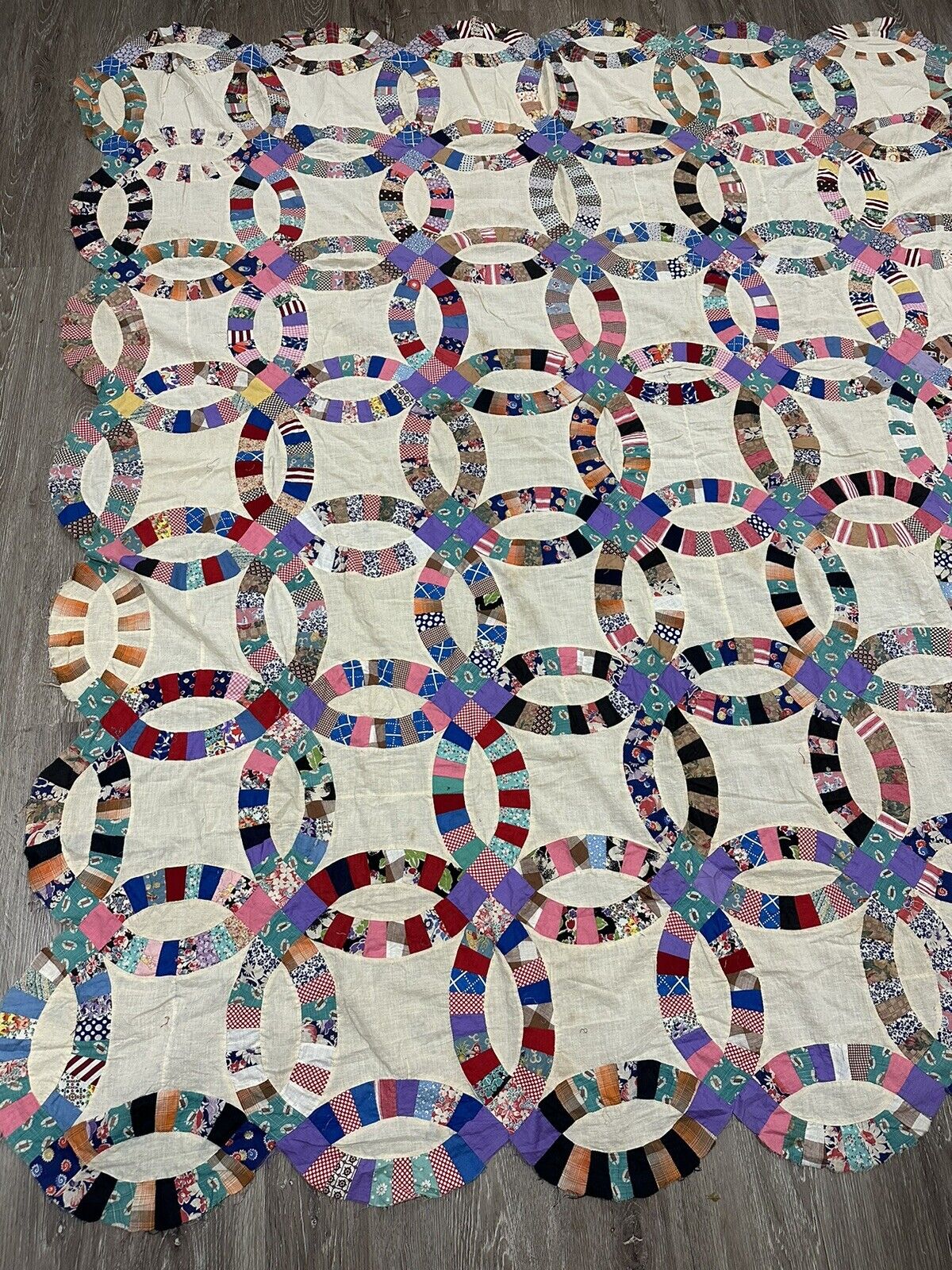 Hand Sewn Antique Double Wedding Ring Quilt Top