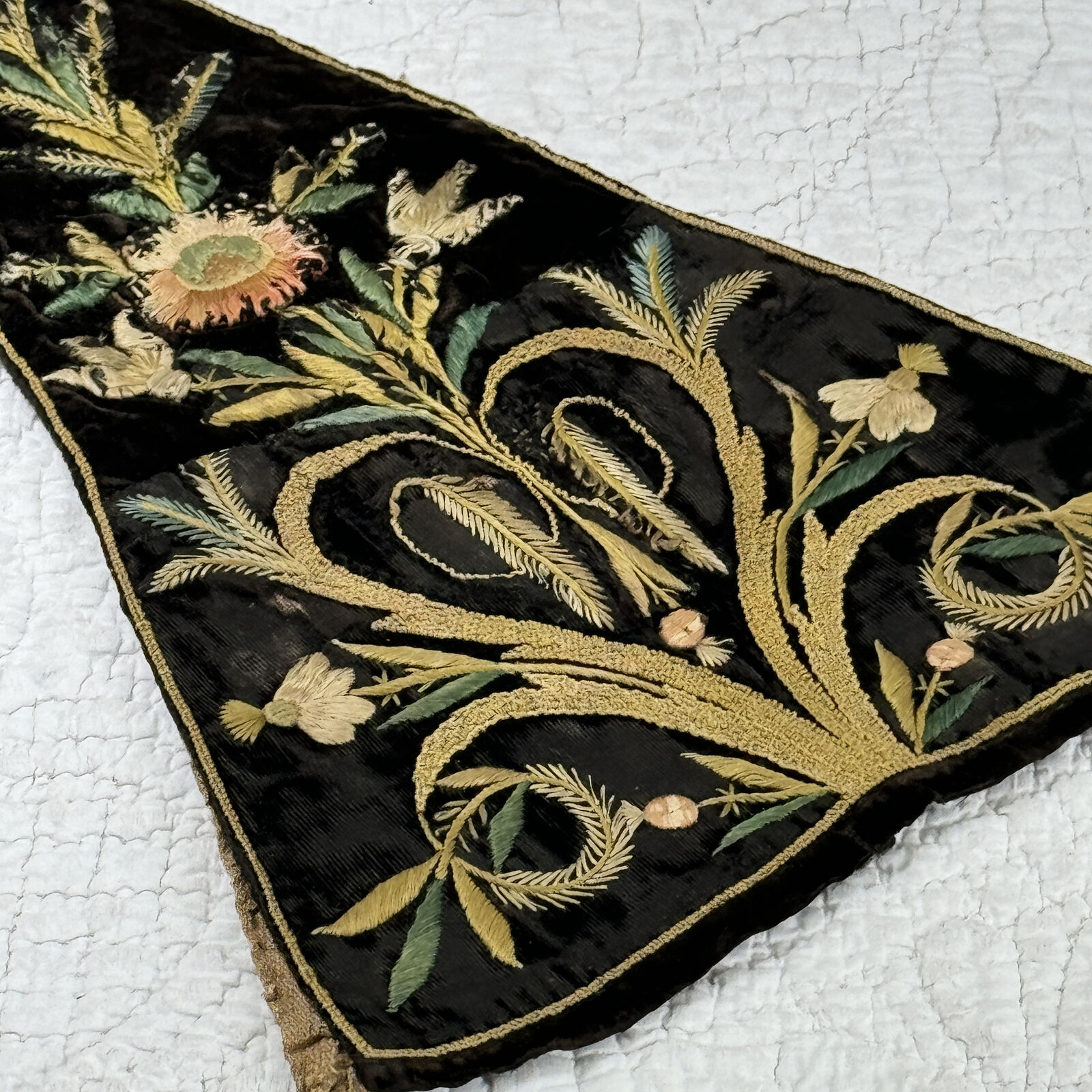18th Century French Embroidered Black Velvet Stomacher