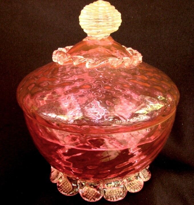 Cranberry Quilted Covered Dish with Gold Dust