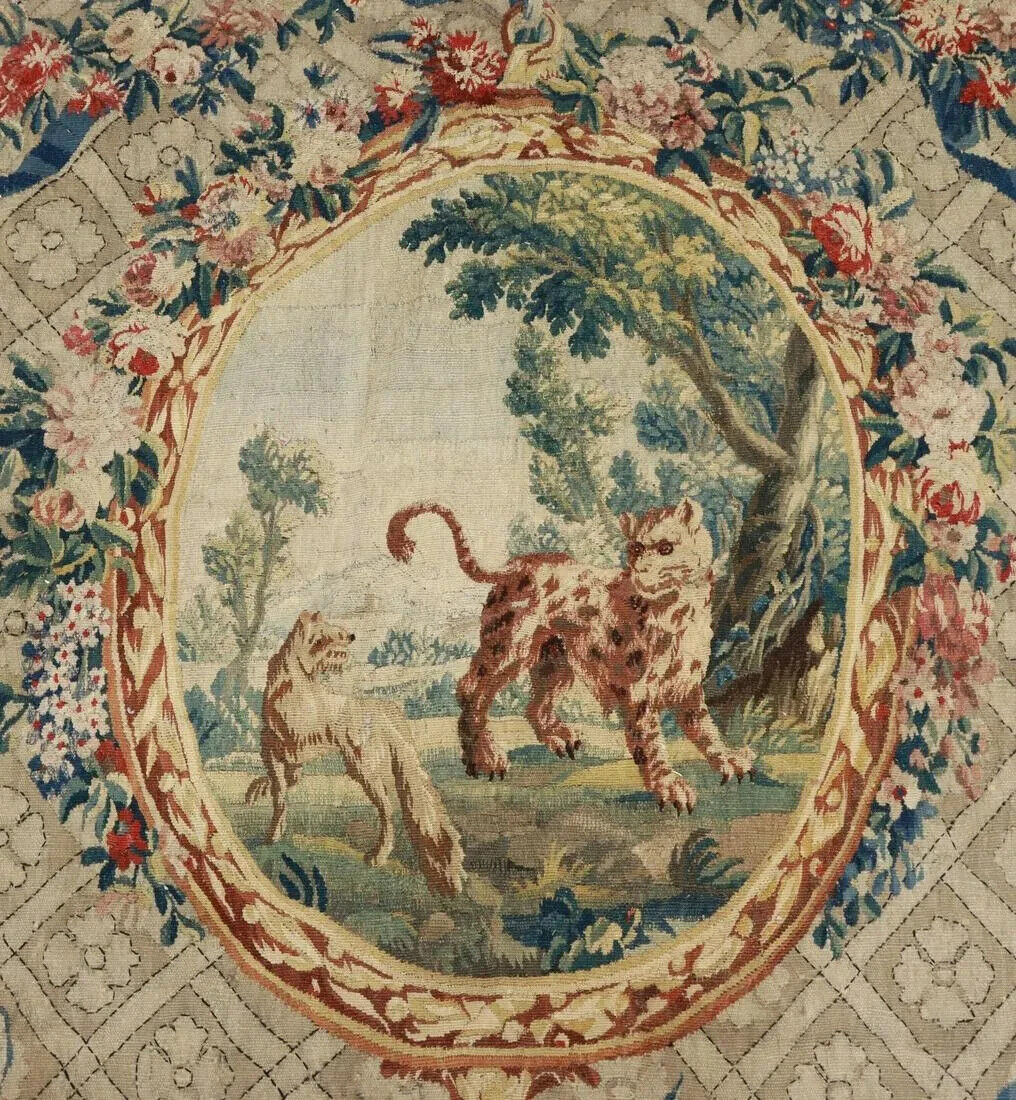 Aubusson Floral Tapestry, Fontaine's Fables, 1700s
