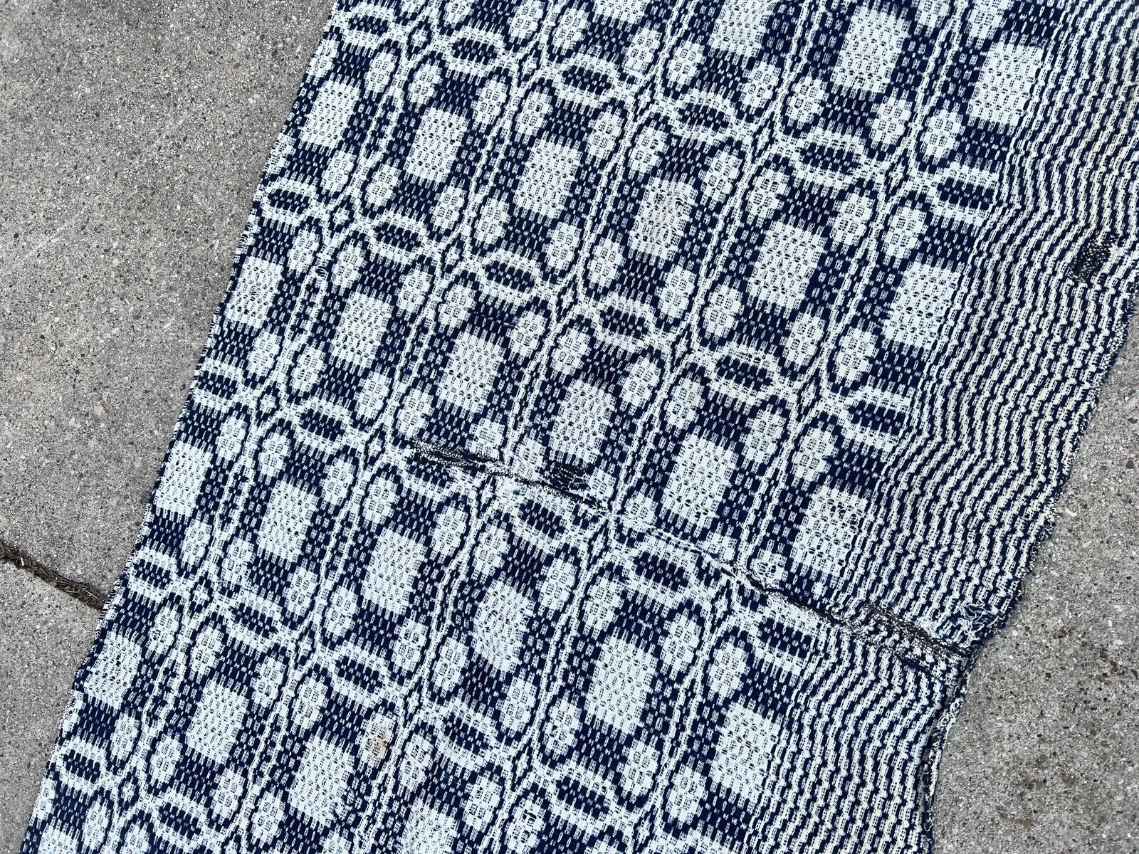 Mid 1800s Blue and White Woven Tapestry