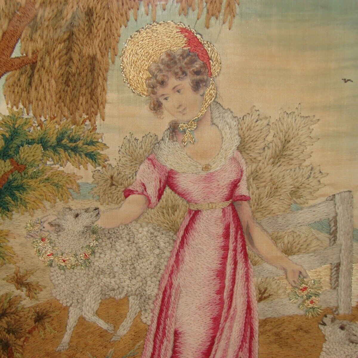 Antique English Silk Work Tapestry Sampler Pair