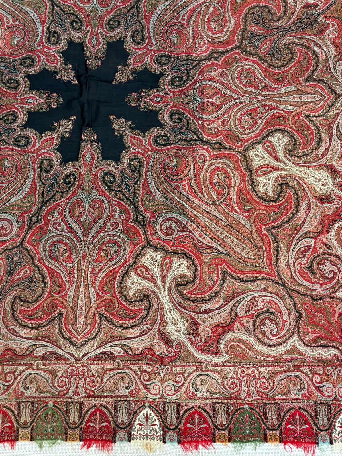Antique 1800s Colorful Wool Paisley Tapestry Blanket