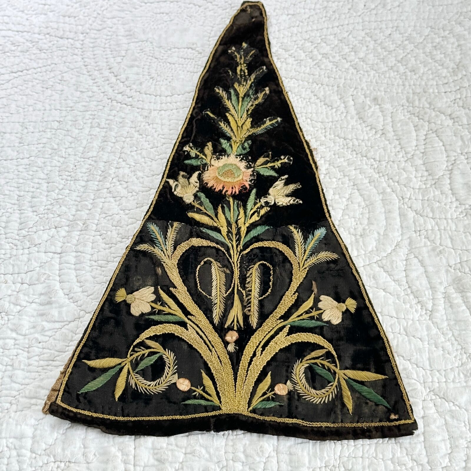 18th Century French Embroidered Black Velvet Stomacher