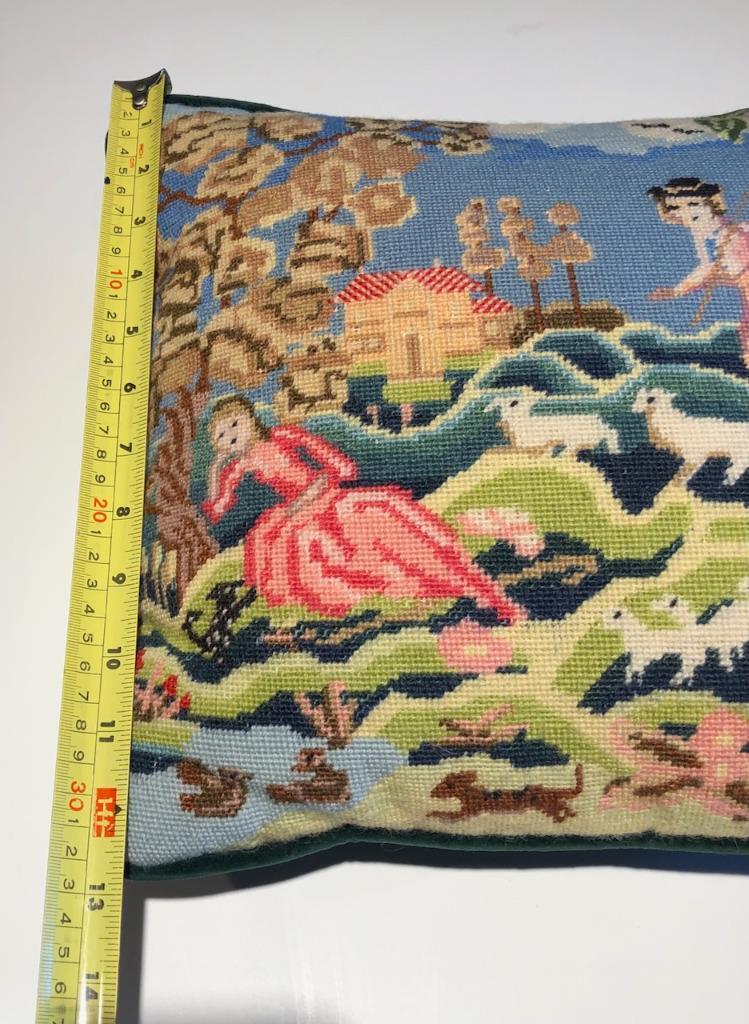 1700s Needlepoint Sheep Herder Scene Wall Art