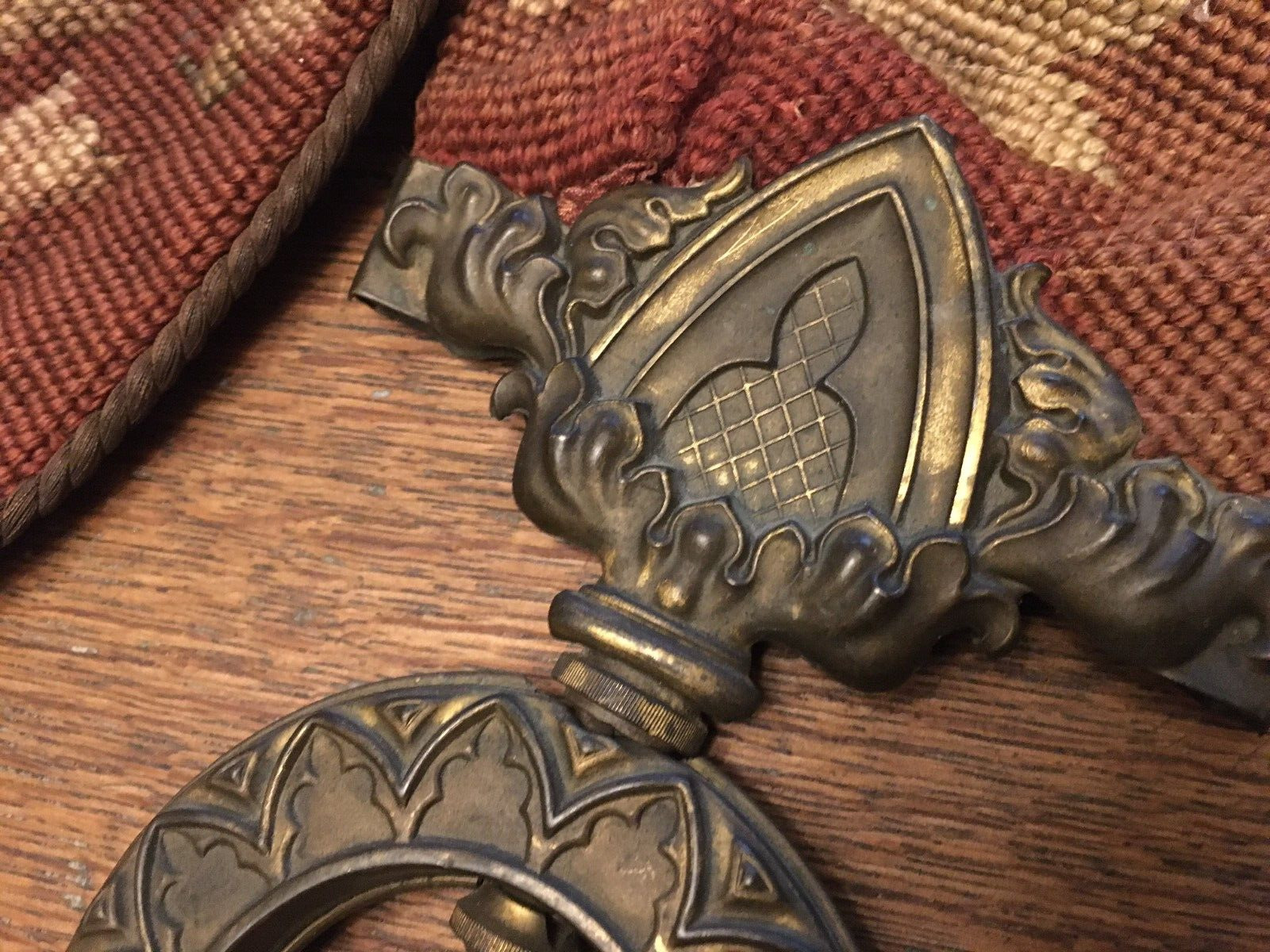 1800s Needlepoint Tapestry Bell Pull with Falcon