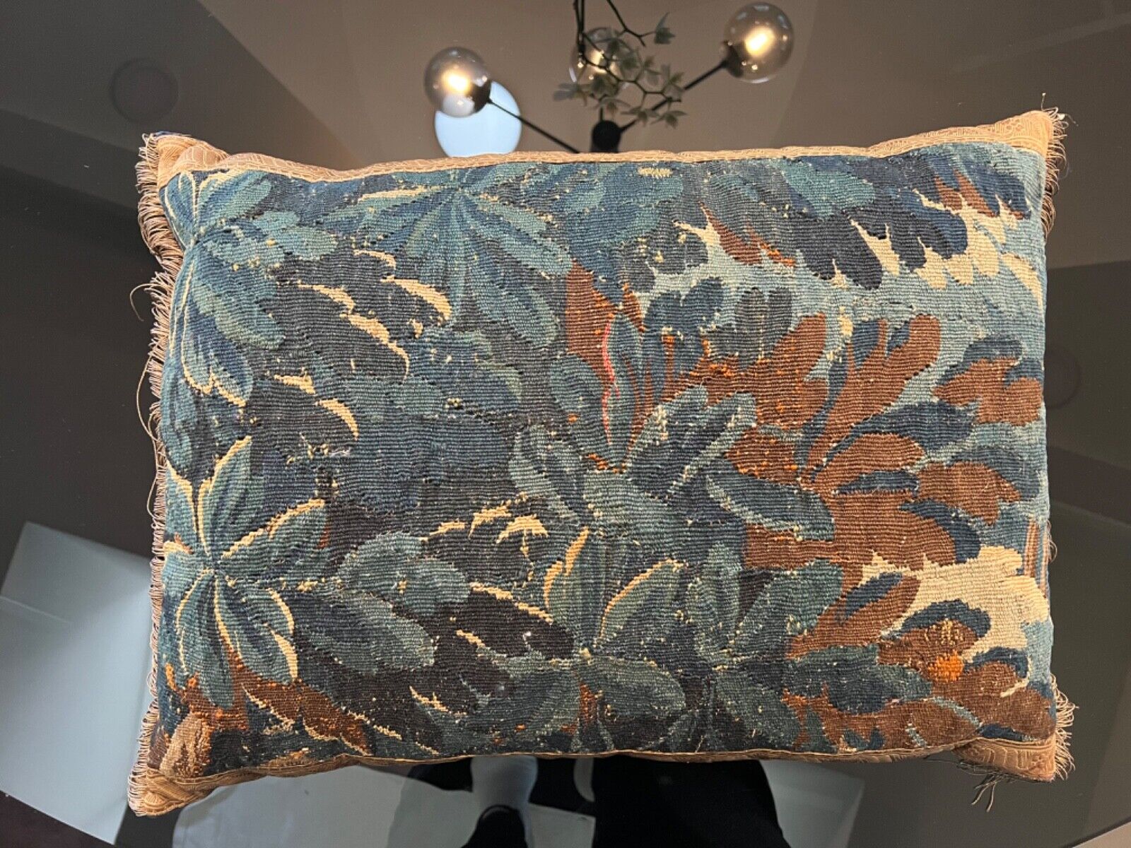 Flemish 18th Century Tapestry Pillow with Gold Trim