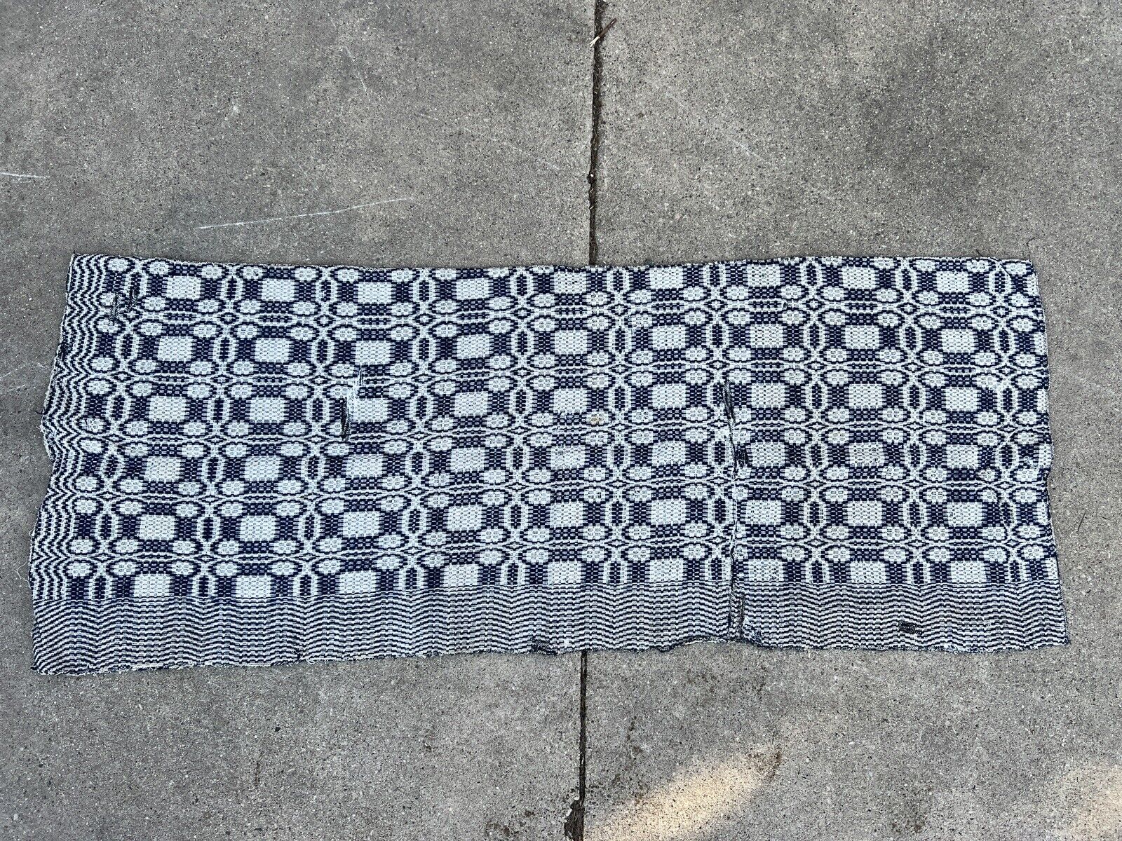 Mid 1800s Blue and White Woven Tapestry
