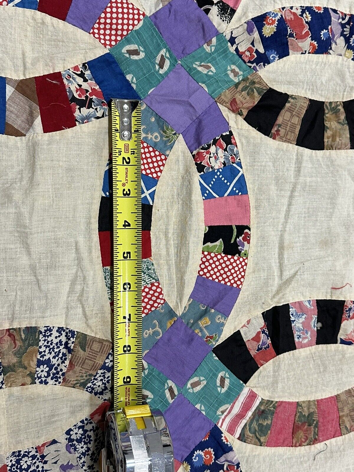 Hand Sewn Antique Double Wedding Ring Quilt Top