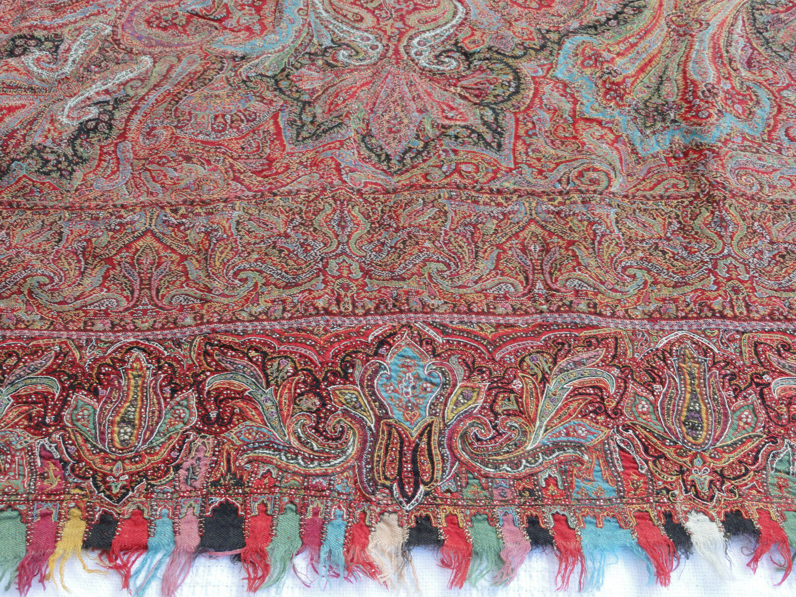 1800s Hand Embroidered Kashmiri Paisley Shawl