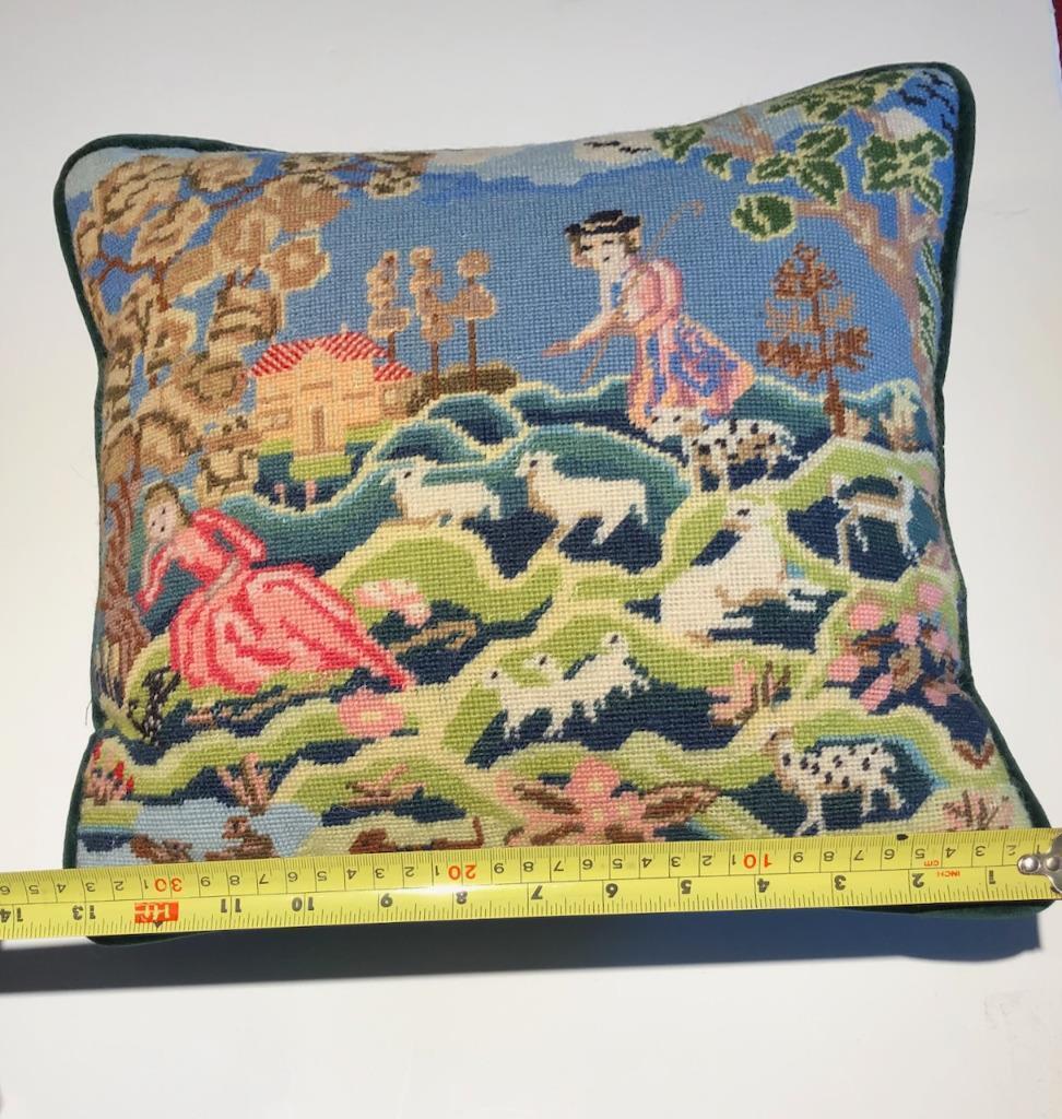 1700s Needlepoint Sheep Herder Scene Wall Art