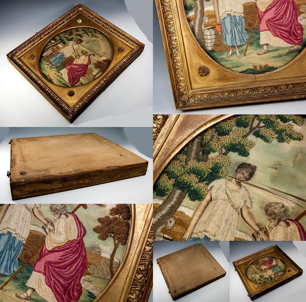 1700s English Silk Work Embroidery Sampler Tapestry