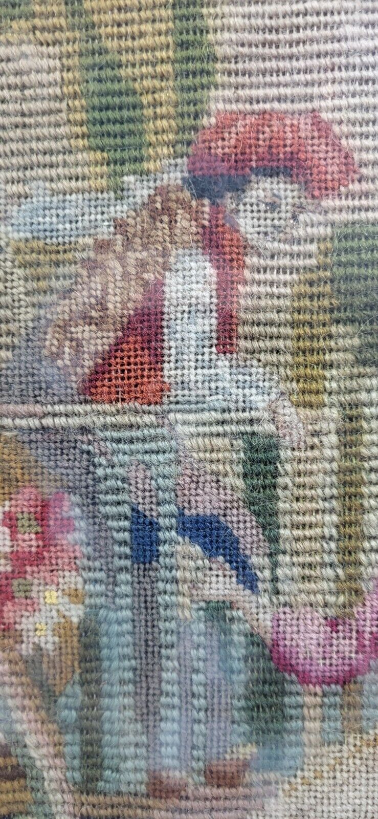 Antique European Needlepoint Crewel Framed Artwork