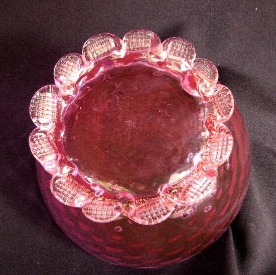 Cranberry Quilted Covered Dish with Gold Dust