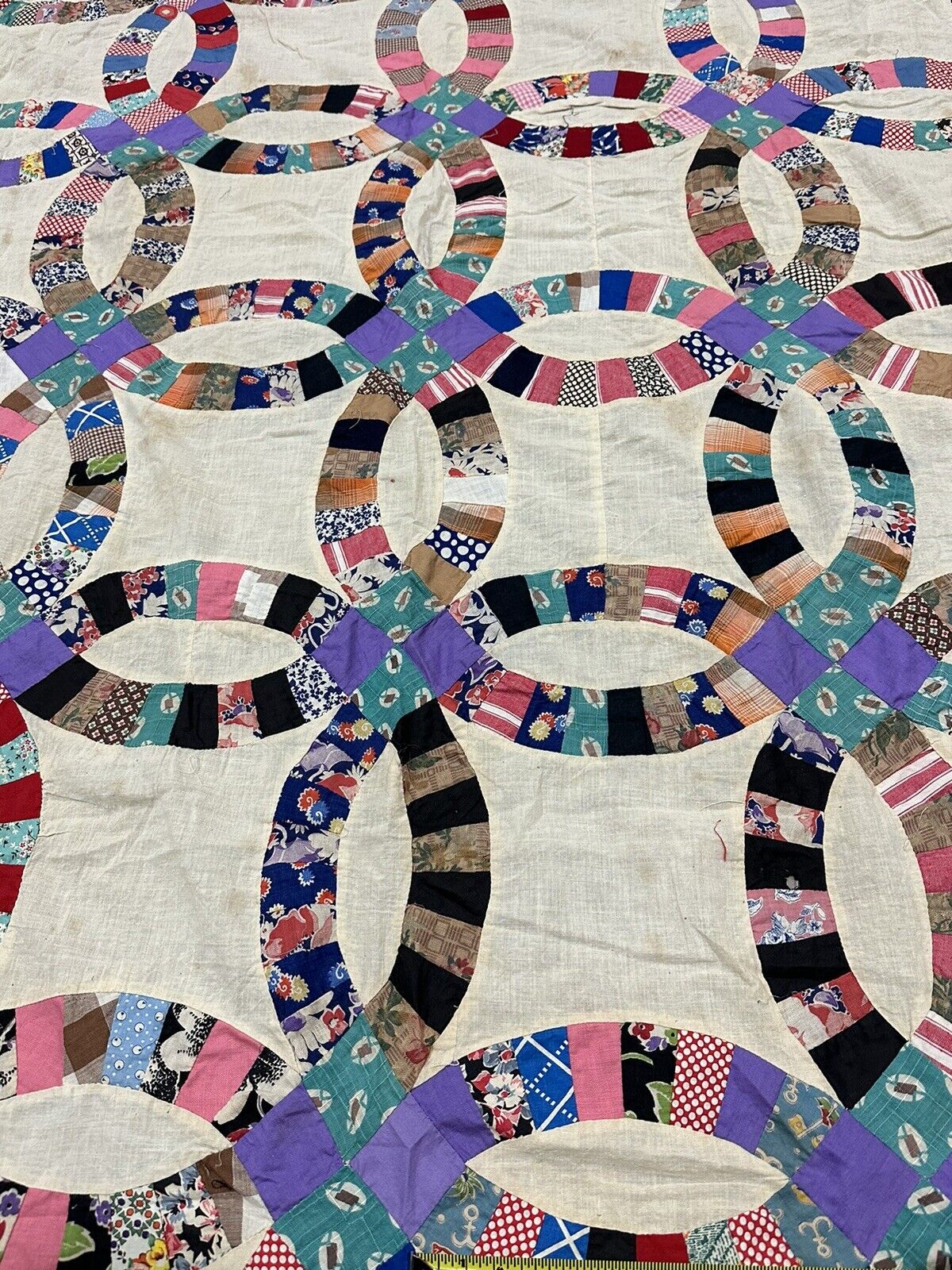 Hand Sewn Antique Double Wedding Ring Quilt Top