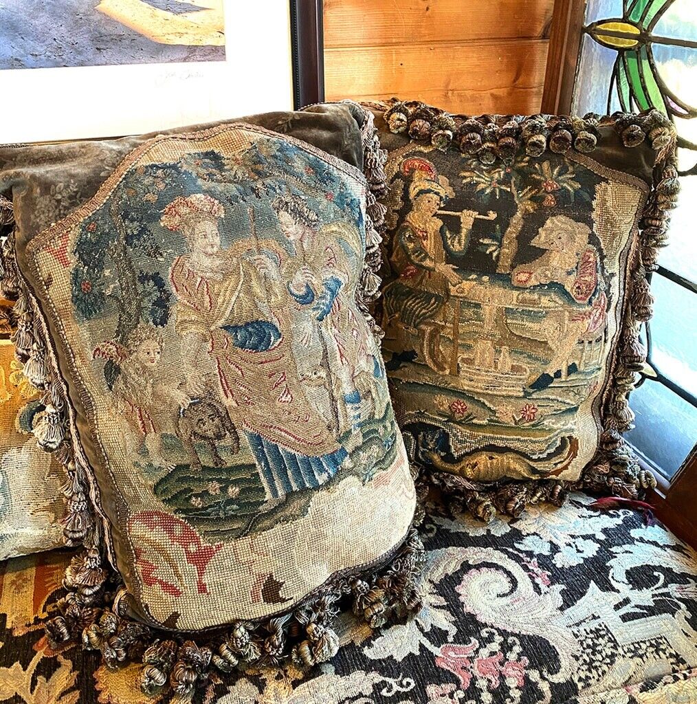 Elegant 18th Century French Tapestry Pillows (Pair)