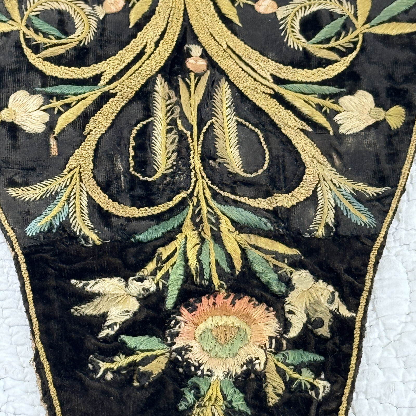 18th Century French Embroidered Black Velvet Stomacher