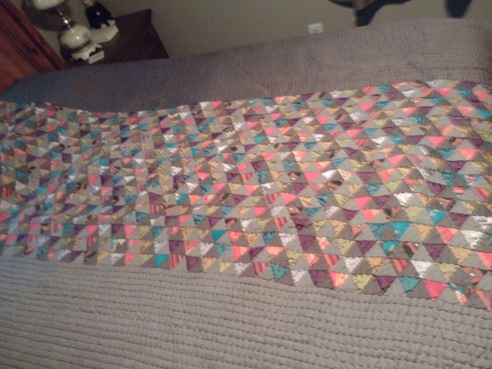 Charming Vintage Triangle Quilt in Purple and Gold