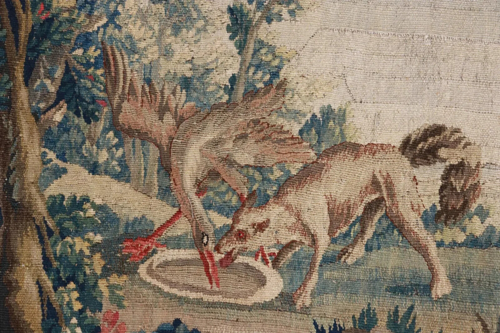 Aubusson Floral Tapestry, Fontaine's Fables, 1700s
