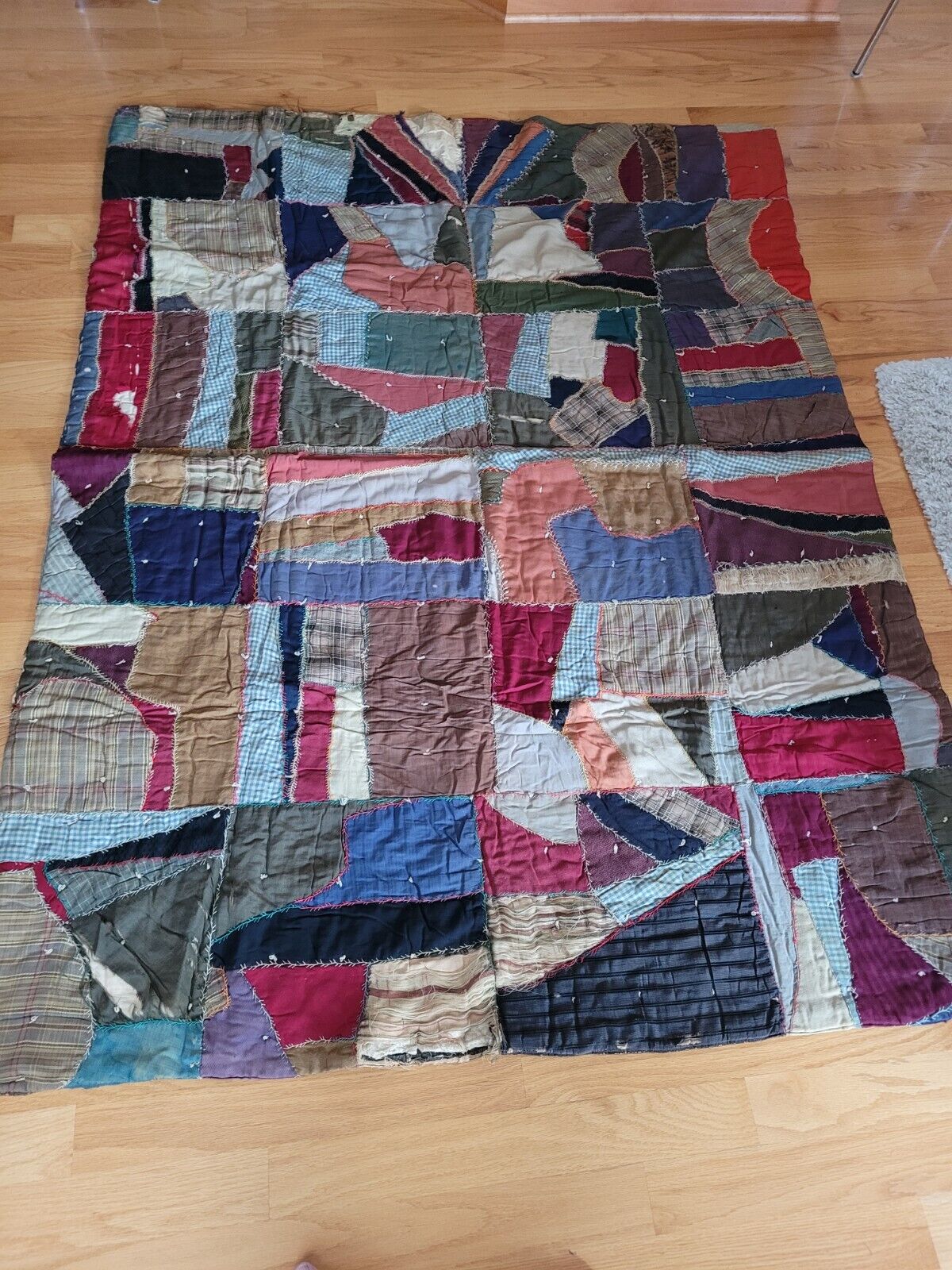 Vintage Crazy Quilt from Early 1900s, 80" x 60