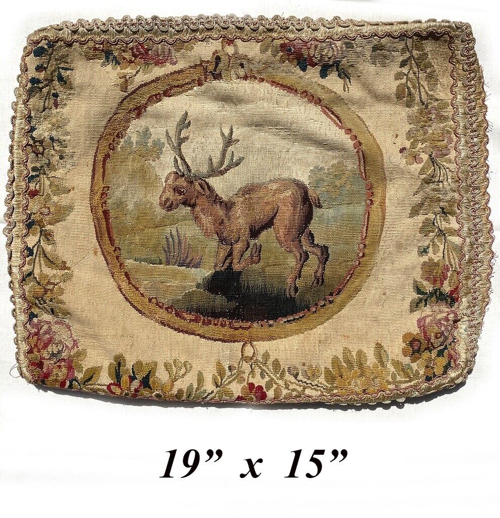 Aubusson Tapestry Pillow Panel, Stag & Florals