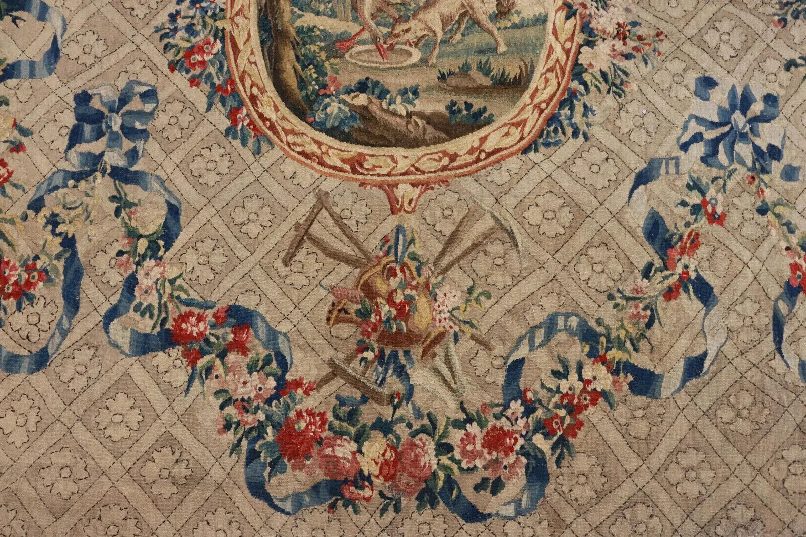 Aubusson Floral Tapestry, Fontaine's Fables, 1700s