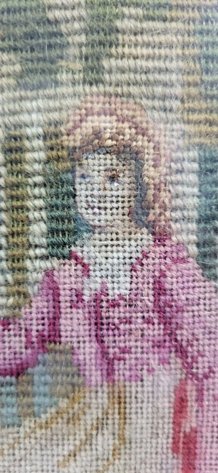 Antique European Needlepoint Crewel Framed Artwork
