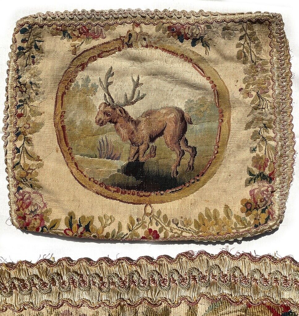 Aubusson Tapestry Pillow Panel, Stag & Florals