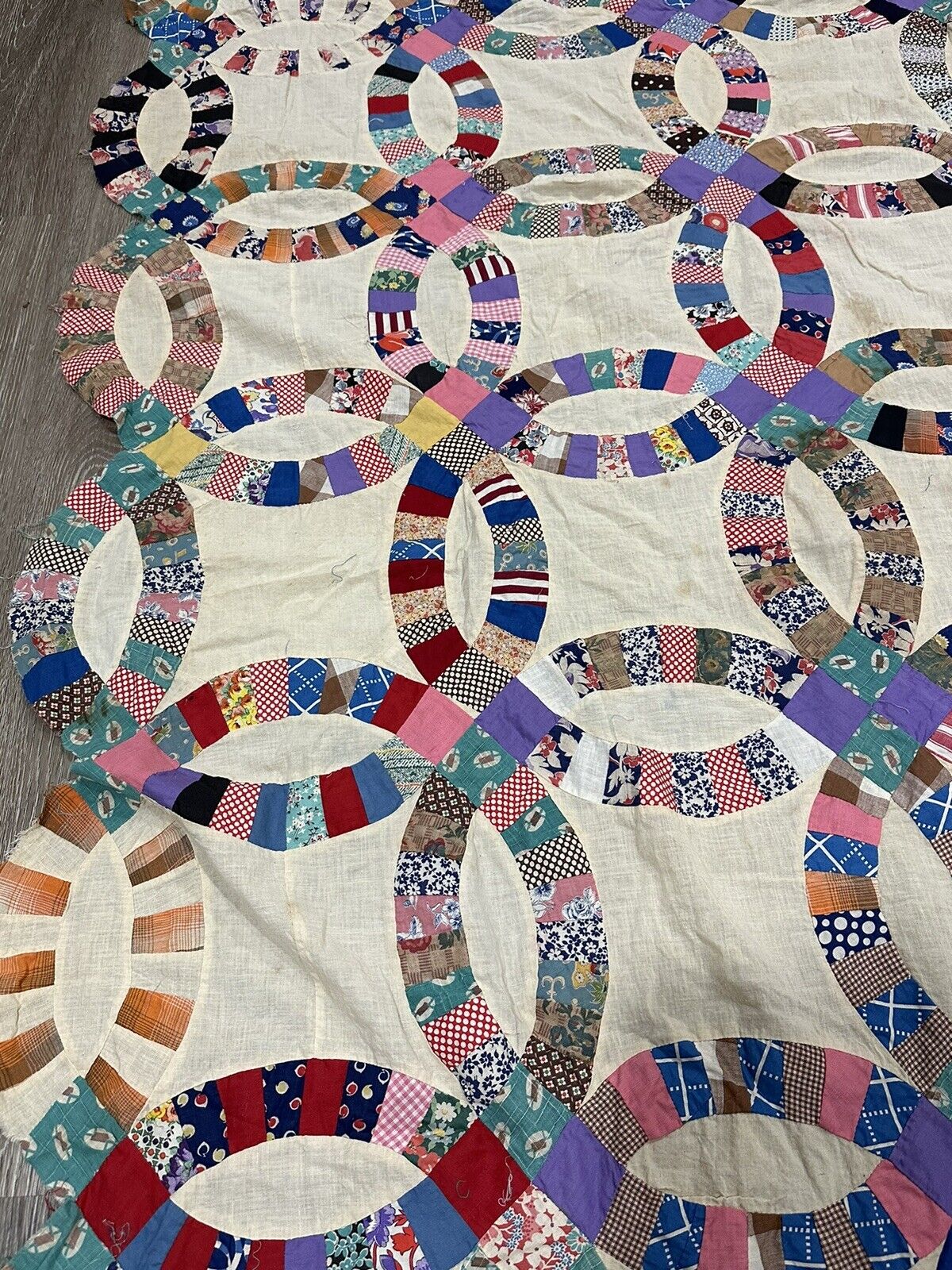 Hand Sewn Antique Double Wedding Ring Quilt Top