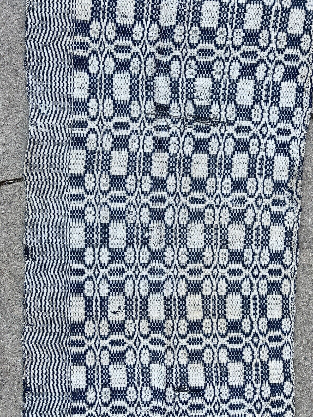 Mid 1800s Blue and White Woven Tapestry