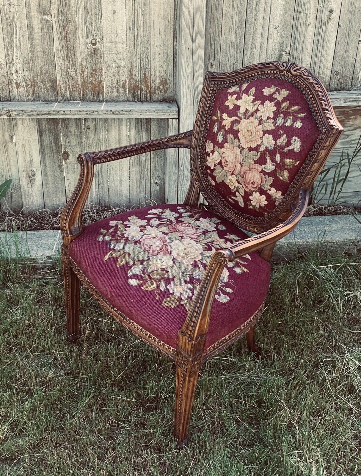 1700s French Tapestry Needlepoint Armchair Louis XV-XVI