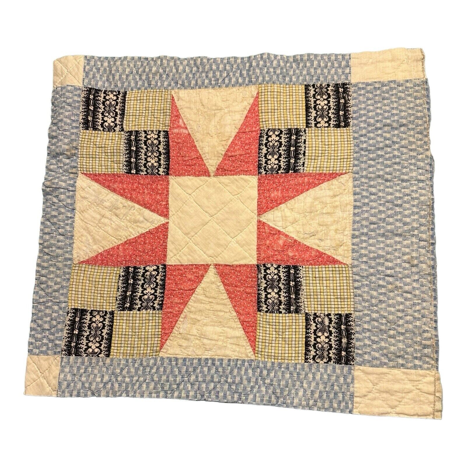 Star Pattern Vintage Cutter Quilt Fragment 18" x 20