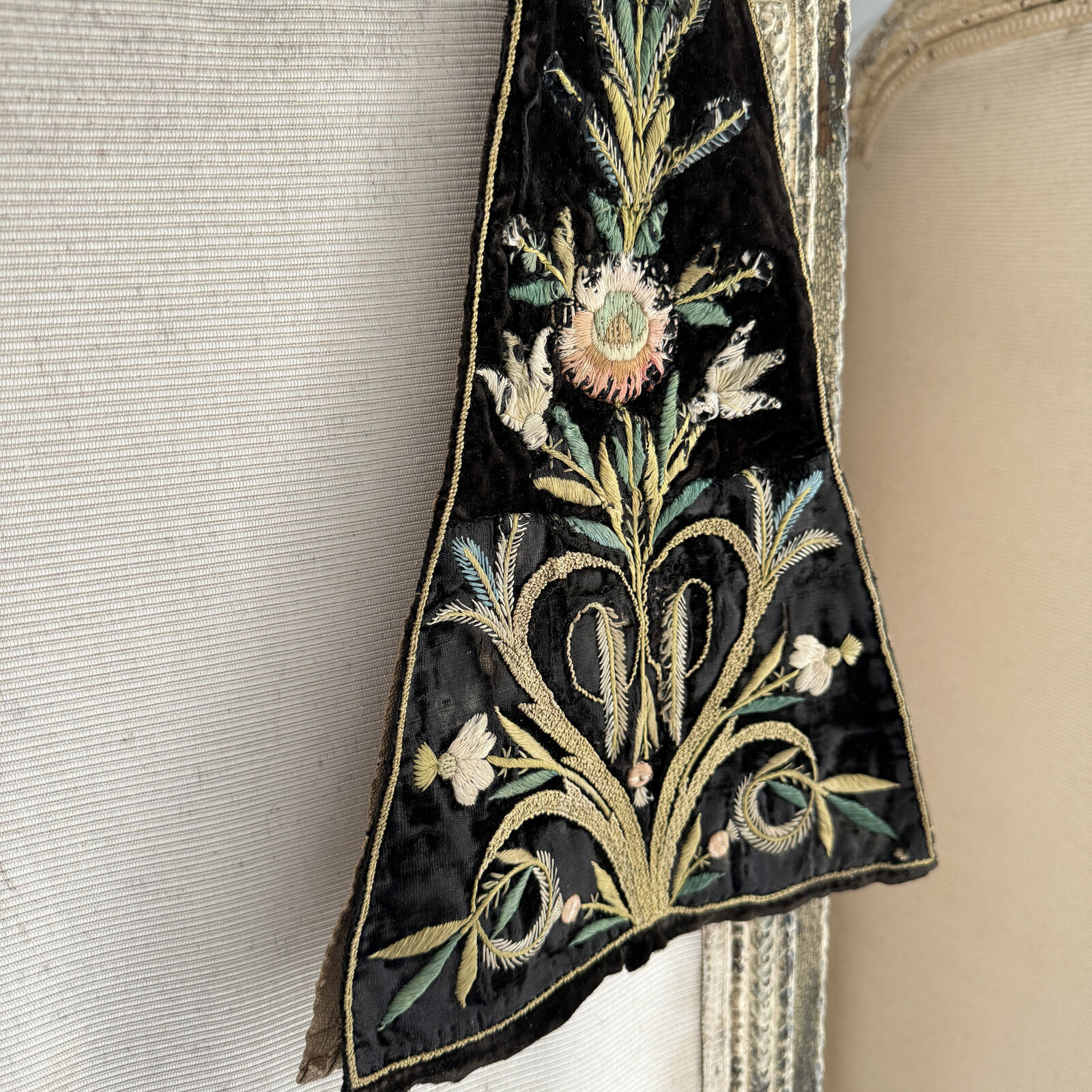 18th Century French Embroidered Black Velvet Stomacher