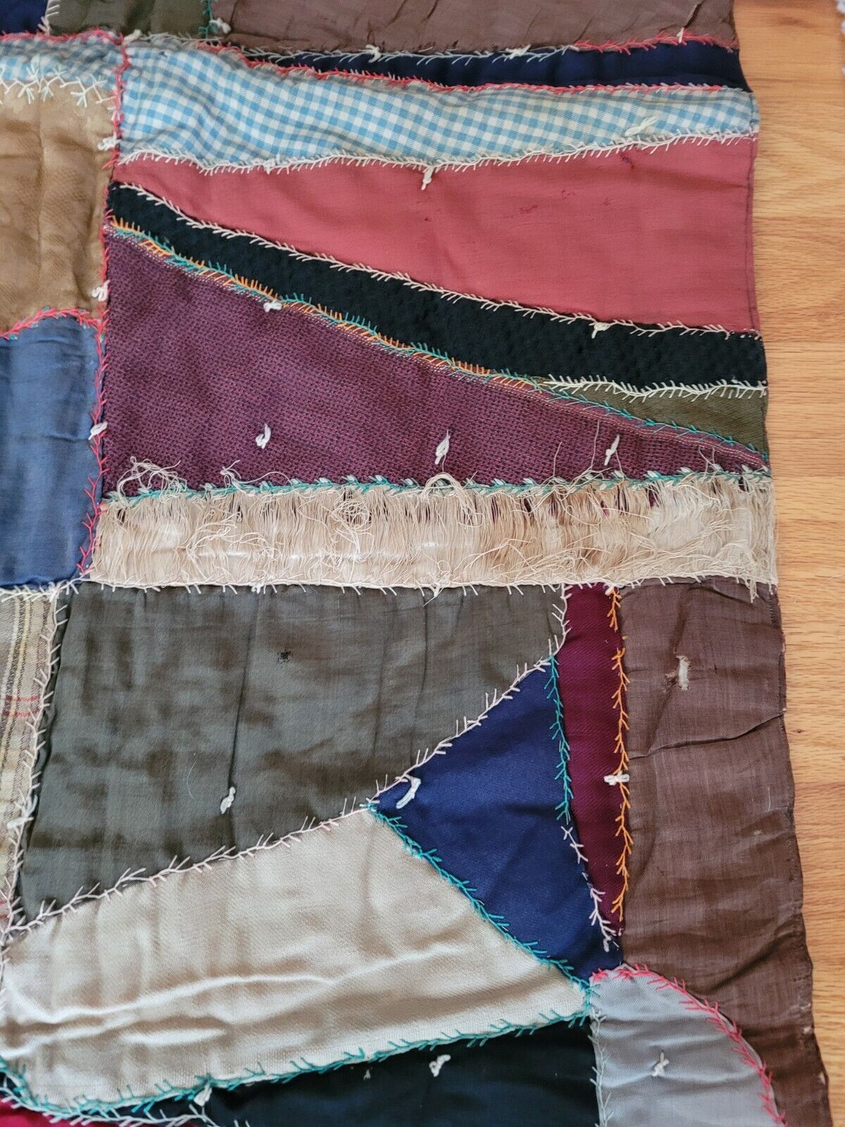 Vintage Crazy Quilt from Early 1900s, 80" x 60