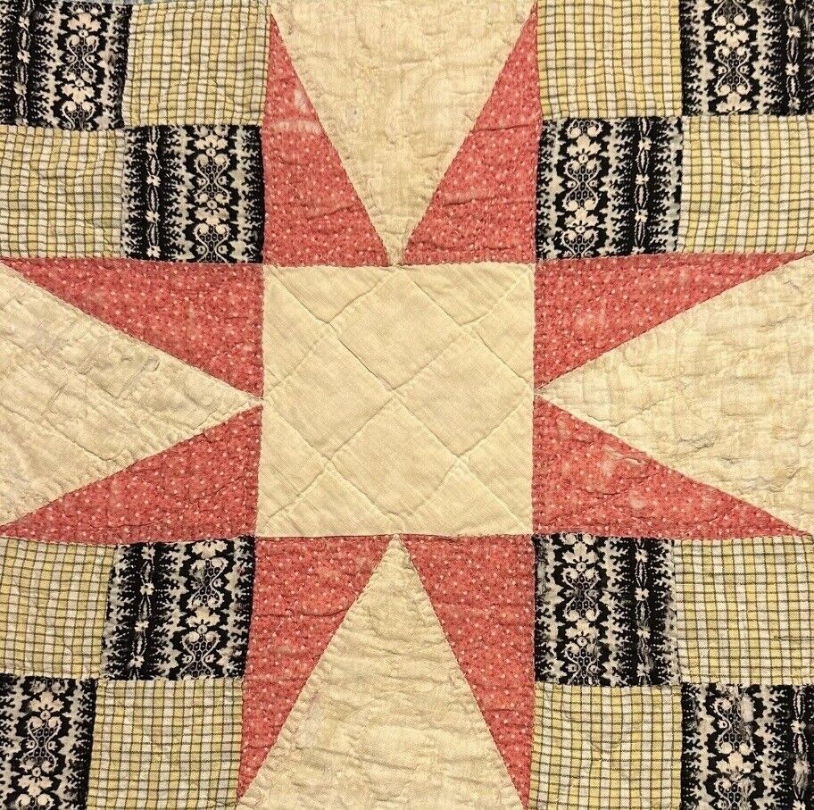 Star Pattern Vintage Cutter Quilt Fragment 18" x 20