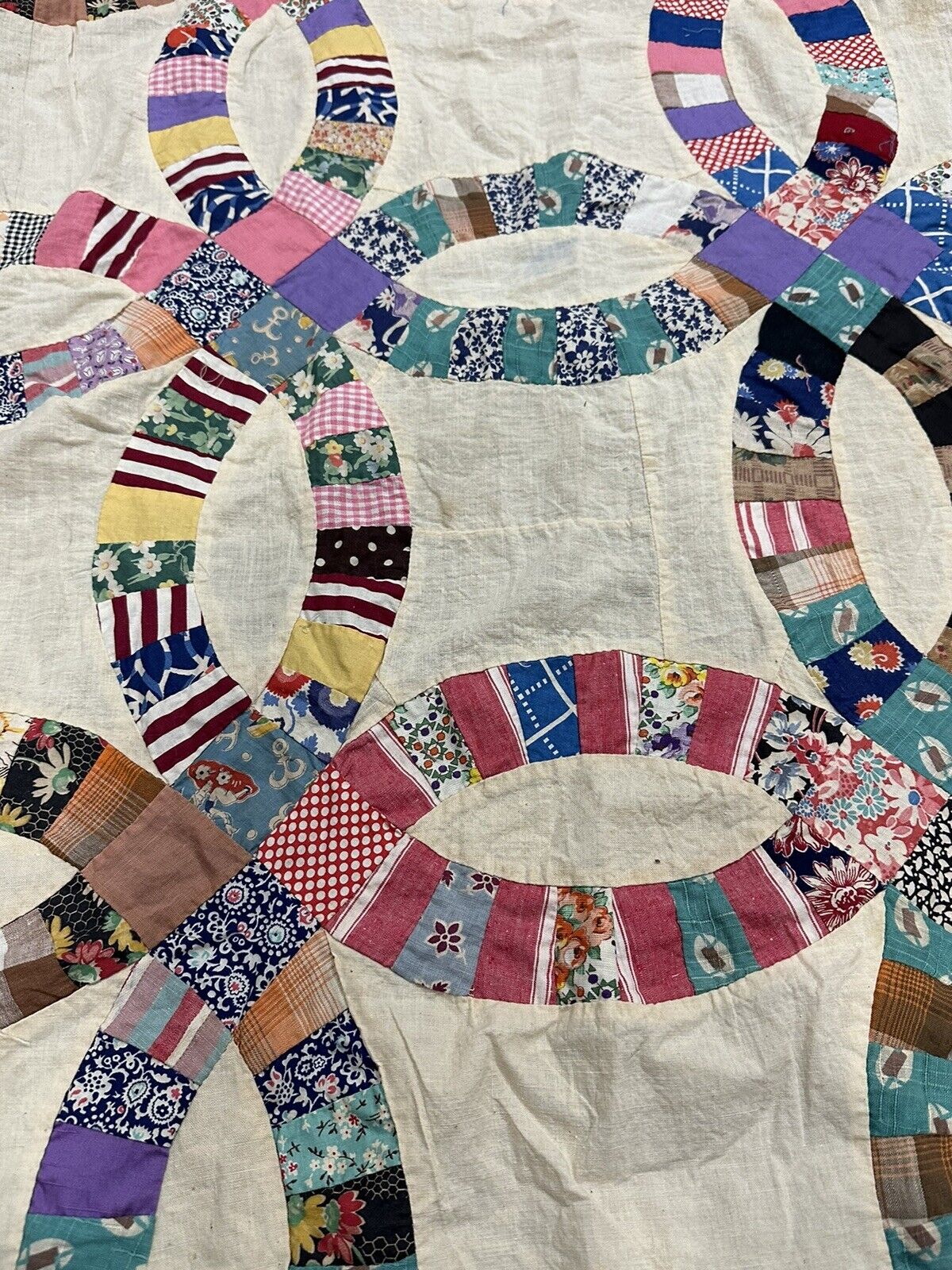 Hand Sewn Antique Double Wedding Ring Quilt Top