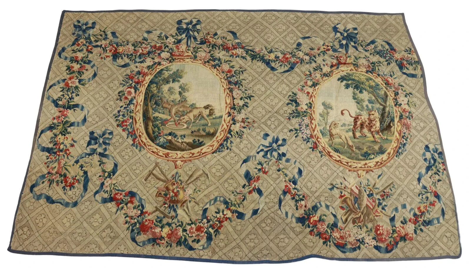 Aubusson Floral Tapestry, Fontaine's Fables, 1700s
