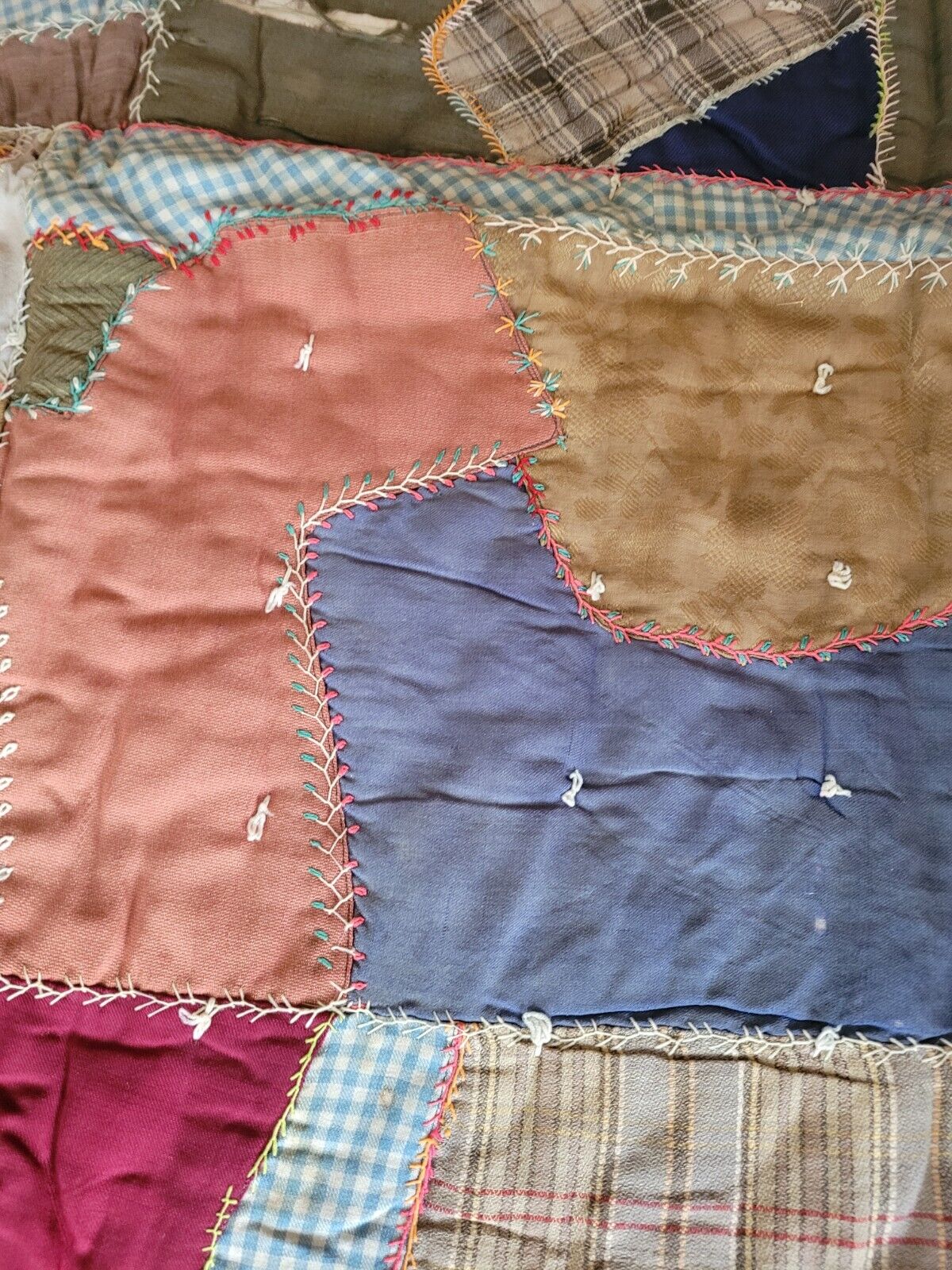 Vintage Crazy Quilt from Early 1900s, 80" x 60